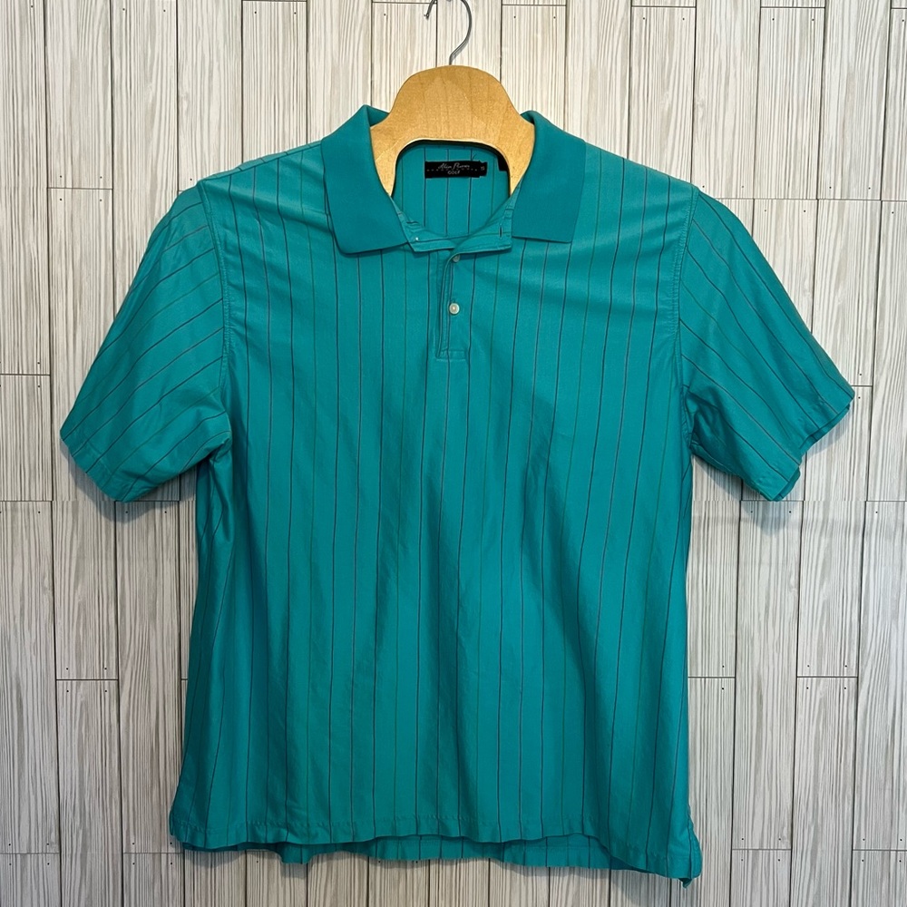 Alan Flusser Golf Men’s Short Sleeve Polo Aqua‎ Blue w/Multicolored Stripes XXL